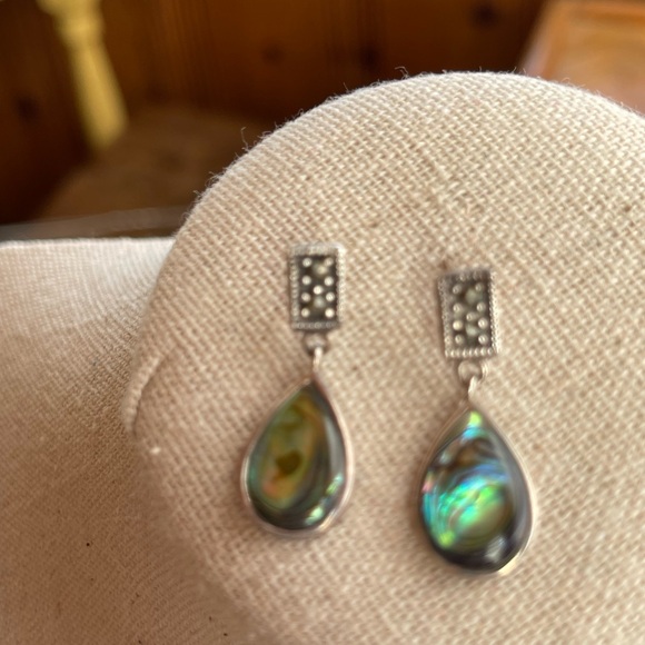 Vintage 925 marcasite & abalone earrings - Picture 5 of 5